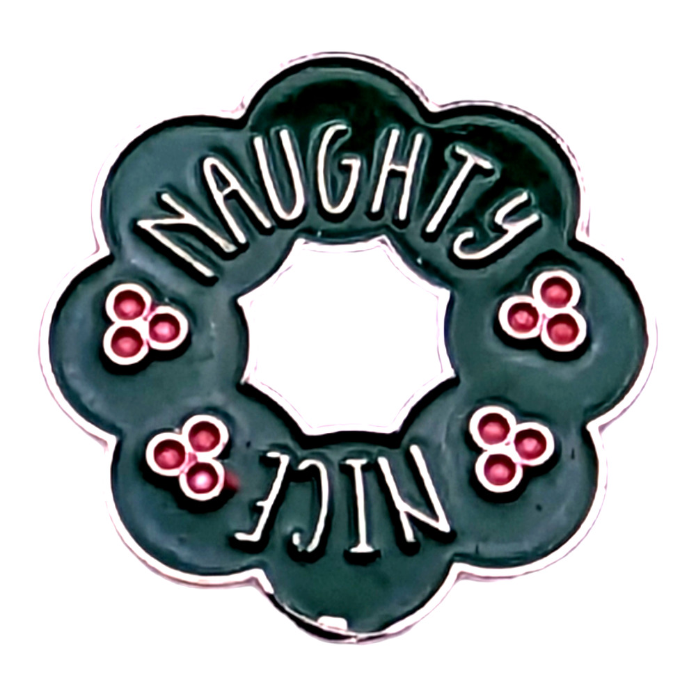 Christmas Holiday Wreath Naughty Nice Vintage Hat Lapel Pin Brooch